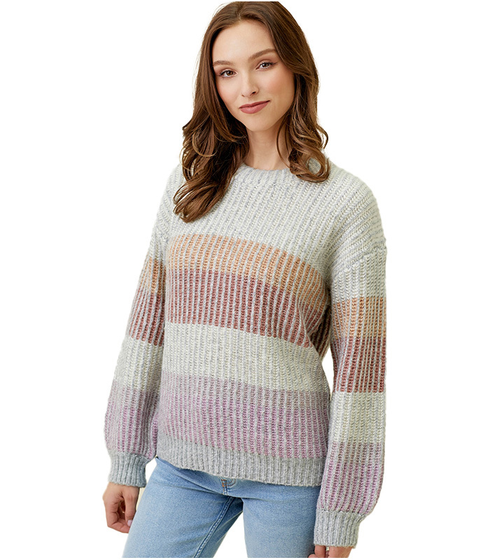 Mystree Puff Sleeve Color Blocked Sweater - Women`s