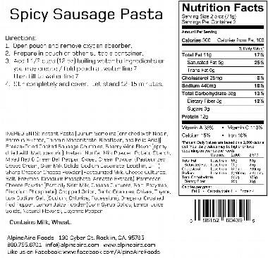 Nutrition Facts For The Spicy Sausage Pasta